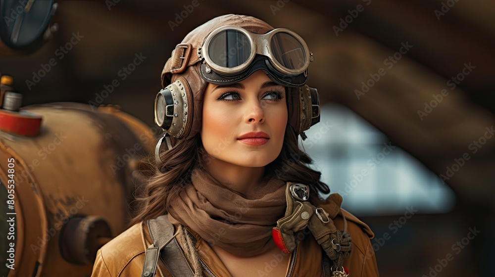 Canvas Prints adventurous woman wearing vintage pilot goggles and scarf