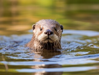 Curious otter swimming in water
