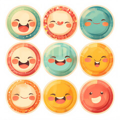 Vibrant Retro-Style Stickers Featuring Joyful Faces for Every Occasion