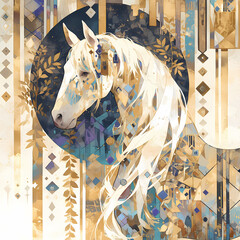 Mystical Watercolor Illustration Featuring a Majestic Unicorn Against an Ornate Background