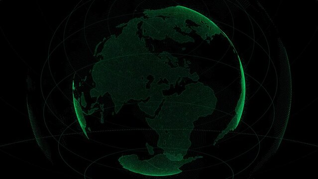 Digital World Animation Rotating On Its Axis, Digital World Map Animation With Technology Concept