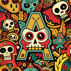 seamless pattern with skulls and bones
