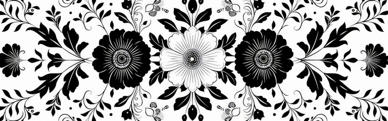 Black and White Floral Pattern on White Background
