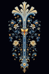  Indian motif Mughal flower, ornament symmetrical along two axes Palekh style, Russian style