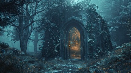 Obraz premium Enchanted Doorway in a Moonlit Forest. 