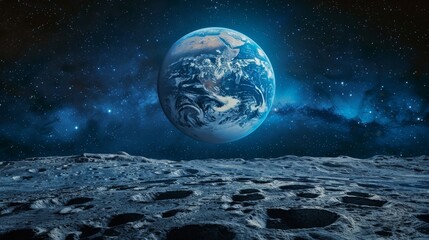 Earth rising over the moon, iconic aerospace photography of our blue planet