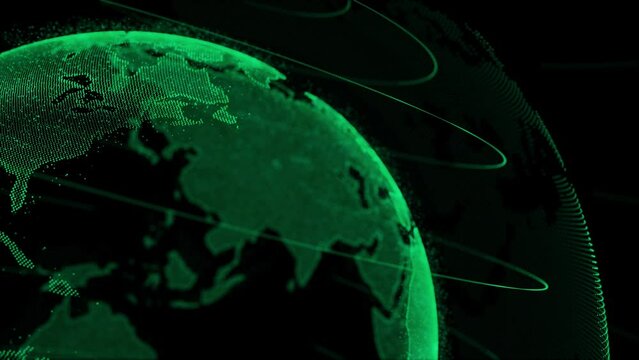 Digital World Animation Rotating On Its Axis, Digital World Map Animation With Technology Concept