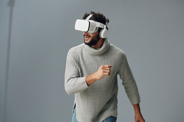 Man entertainment modern virtual digital glasses vr technology innovation game reality