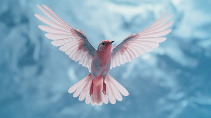 Obraz premium Graceful Pink and Blue Bird in Flight with Spread Wings