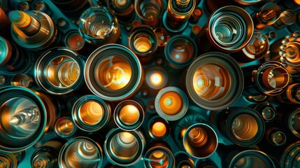 photography camera lenses pattern, collection of video and photo equipment set, technology background