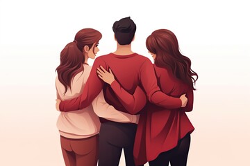 Happy Hug day, friends together, pastel illustration.