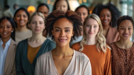 A group of women are smiling for the camera. The woman in the center is wearing a green shirt