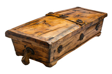 Opened wooden coffin on isolated transparent background