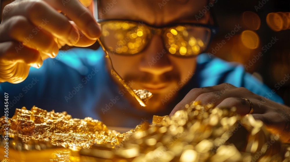 Aufkleber a gold trader analyzing price charts and market data, seeking profitable opportunities in the dynami