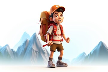 Hiking, in the style of 3d rendering cartoon.