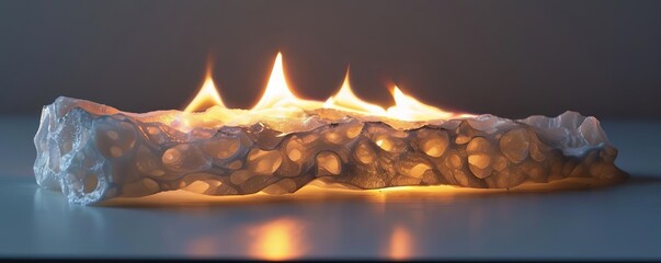 Illustrate a piece of silica aerogel holding a flame underneath it, showcasing its exceptional thermal insulation properties - obrazy, fototapety, plakaty