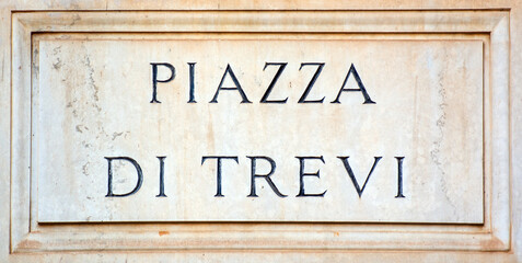 Trevi Square street sign in Rome, Italy