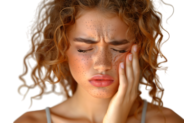 young male holding her cheek with hand, suffering from bad tooth ache on isolated transparent background