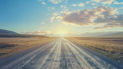 A road with tire tracks on it and the sky is background beauty nature