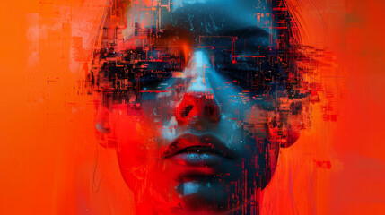 Portrait with digital glitch effects for artistic distortion