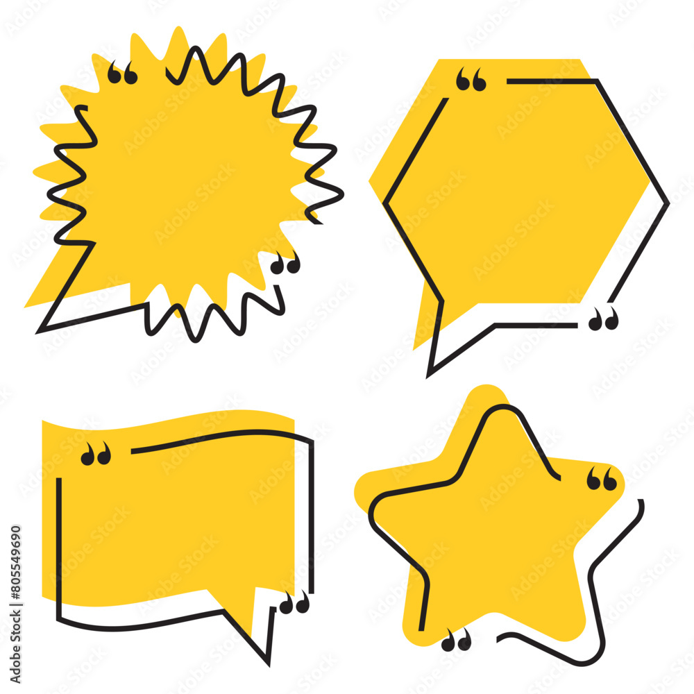 Poster quote box frame set. blank quote boxes for text. quotation bubble frame template with yellow backgro