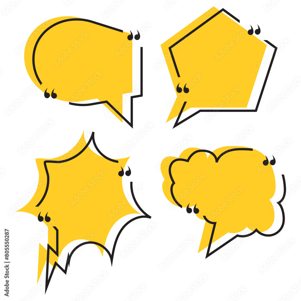 Poster quote box frame set. blank quote boxes for text. quotation bubble frame template with yellow backgro