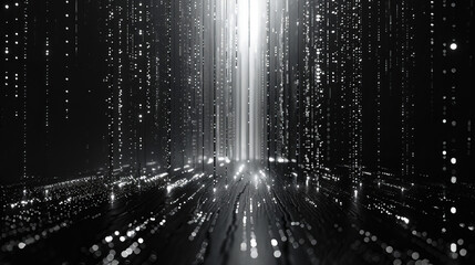 Monochrome streaming binary code falling like rain