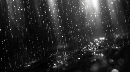 Monochrome streaming binary code falling like rain