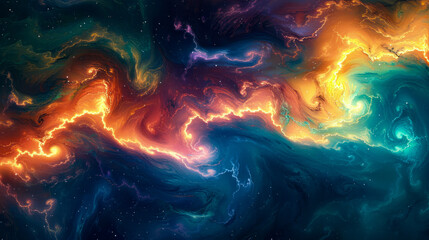A colorful swirl of space with a bright orange line in the middle - Powered by Adobe
