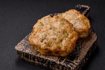 Delicious fried minced chicken cutlets with salt, spices and herbs