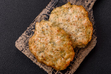 Delicious fried minced chicken cutlets with salt, spices and herbs