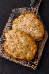 Delicious fried minced chicken cutlets with salt, spices and herbs