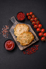 Delicious fried minced chicken cutlets with salt, spices and herbs