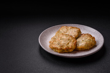 Delicious fried minced chicken cutlets with salt, spices and herbs