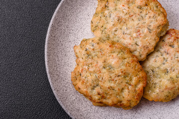 Delicious fried minced chicken cutlets with salt, spices and herbs