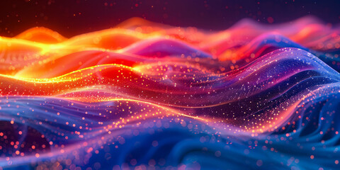 Waves of digital sound rippling across a dynamic gradient-colored background