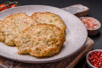 Delicious fried minced chicken cutlets with salt, spices and herbs