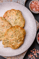 Delicious fried minced chicken cutlets with salt, spices and herbs