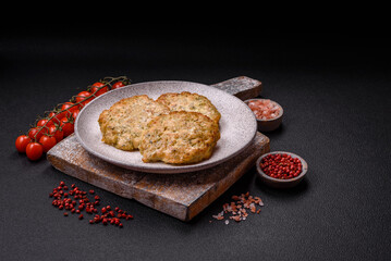 Delicious fried minced chicken cutlets with salt, spices and herbs