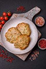Delicious fried minced chicken cutlets with salt, spices and herbs