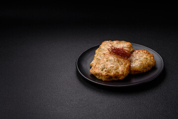 Delicious fried minced chicken cutlets with salt, spices and herbs