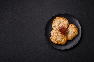 Delicious fried minced chicken cutlets with salt, spices and herbs