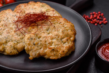 Delicious fried minced chicken cutlets with salt, spices and herbs