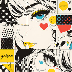 Dynamic and Colorful Pop Art Illustration of a Young Woman with Bold Makeup and Modern Style