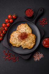 Delicious fried minced chicken cutlets with salt, spices and herbs
