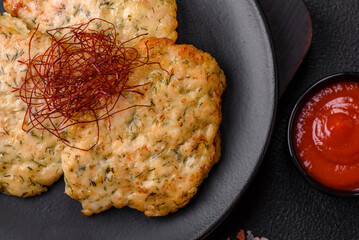 Delicious fried minced chicken cutlets with salt, spices and herbs