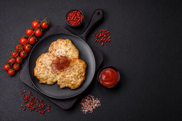 Delicious fried minced chicken cutlets with salt, spices and herbs