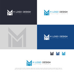 Letter M logo in a Moden style with cut out slash and lines. Vector