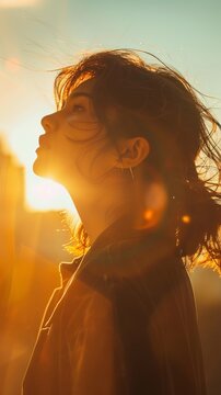 Radiant Silhouette Bathed in Warm Afternoon Sunlight,Embodying Energy Efficiency and Vision