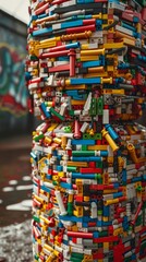 Captivating Lego-Inspired Sculpture Showcasing Clean Energy Technologies in a Photography Style